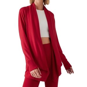 Athleta Pranayama Restore Wrap Red Open Front Draped Cardigan Size 2X